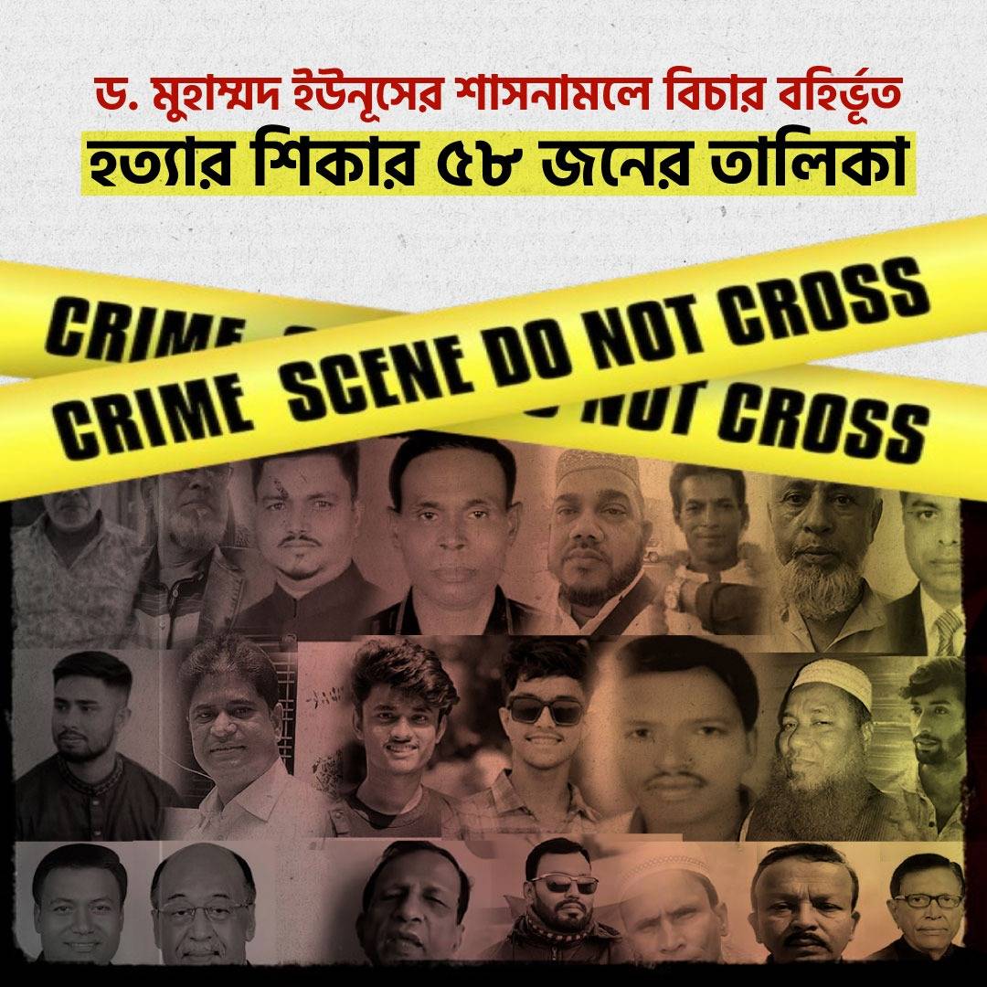ড. মুহাম্মদ ইউনূসের শাসনামলে বিচার বহির্ভূত হত্যার শিকার ৫৮ জনের তালিকা
